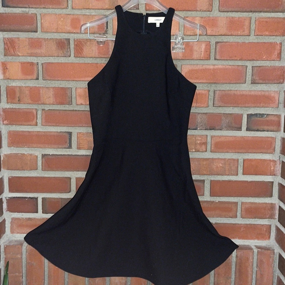 Likely black dress high neck swing style size 4 US stretch sculpting drsss